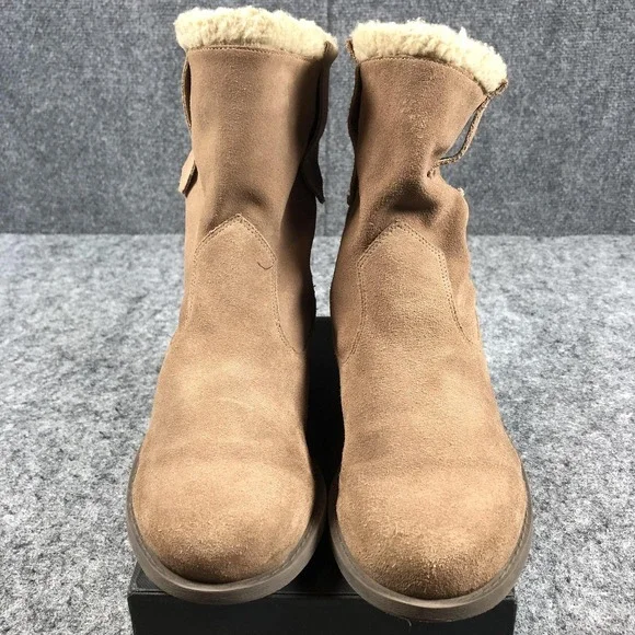 Sole Society Shearling Lined Boots Womens Brown Suede Pull On Ankle Mid Calf - Picture 4 of 14